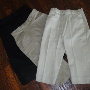 Lot of 3 Real Comfort STRETCH Capris CROP Pants * BLACK~Khaki TAN~IVORY 6 / 6P